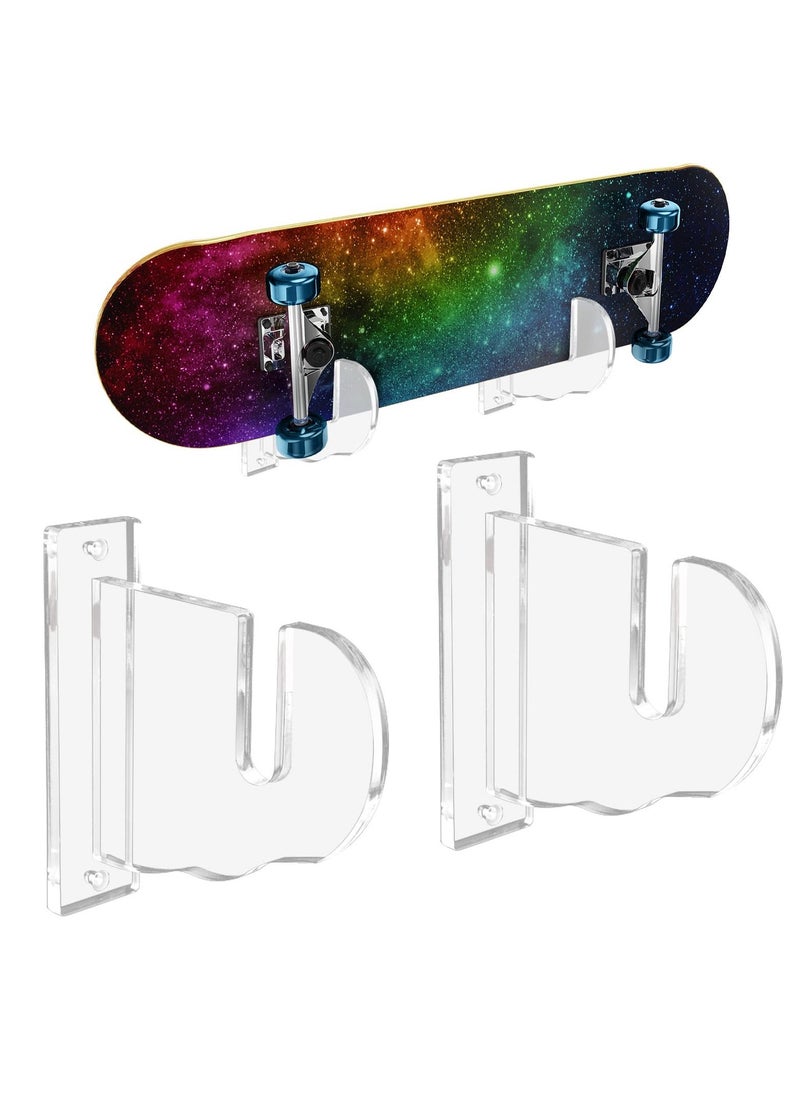 2 Pcs Skateboard Display Racks, Wall Mount Skateboard Hanger, Acrylic Skateboard Holder for Skateboard/Snowboard, Skateboard Display Stand for Display and Storage (Transparent)