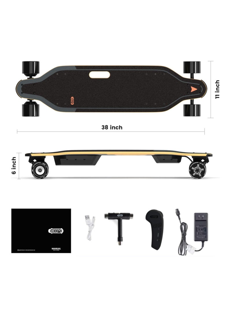 MADNESS MEEPO V5ER Electric Skateboard Black Easy to carry, 500W x 2 Hub Motors, 11 Miles Range with Remote Control