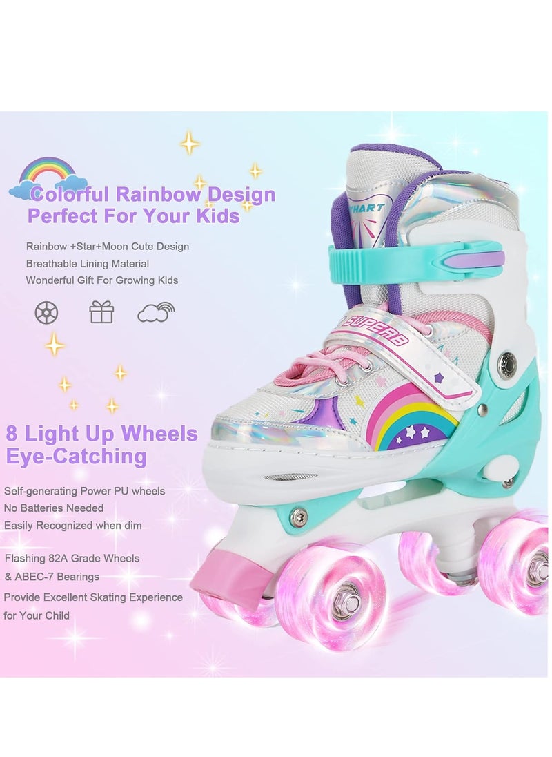 Children's Purple and White Roller Skates with Iridescent Metallic Finish, Rainbow and Star Design – Comfortable Fit, Adjustable Straps, Perfect for Outdoor Play