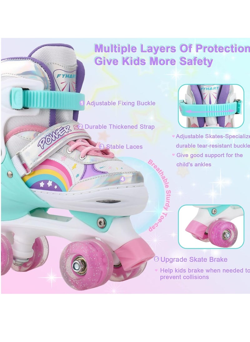 Children's Purple and White Roller Skates with Iridescent Metallic Finish, Rainbow and Star Design – Comfortable Fit, Adjustable Straps, Perfect for Outdoor Play