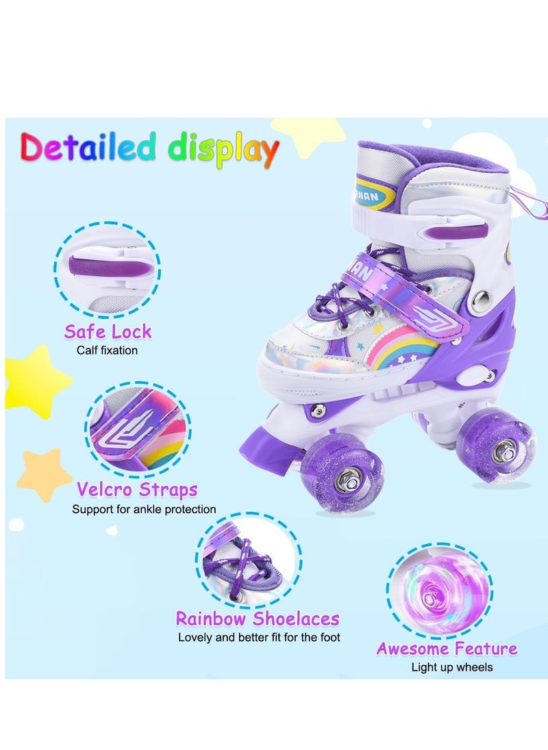 Children's Purple and White Roller Skates with Iridescent Metallic Finish, Rainbow and Star Design – Comfortable Fit, Adjustable Straps, Perfect for Outdoor Play