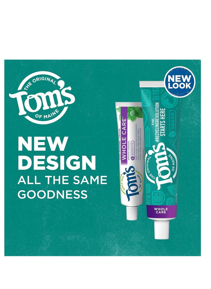 Tom's of Maine Whole Care Natural Toothpaste with Fluoride, Spearmint, 4 Ounce (Pack of 3), (Packaging May Vary)