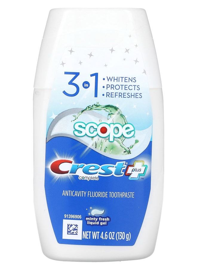 Complete Plus Scope Fluoride Toothpaste Minty Fresh Liquid Gel 4.6 oz (130 g)