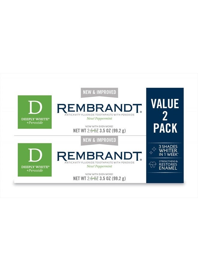 Rembrandt Deeply White + Peroxide Whitening Toothpaste, Peppermint Flavor, 3.5-Ounce (Pack of 2) (Packaging may Vary)
