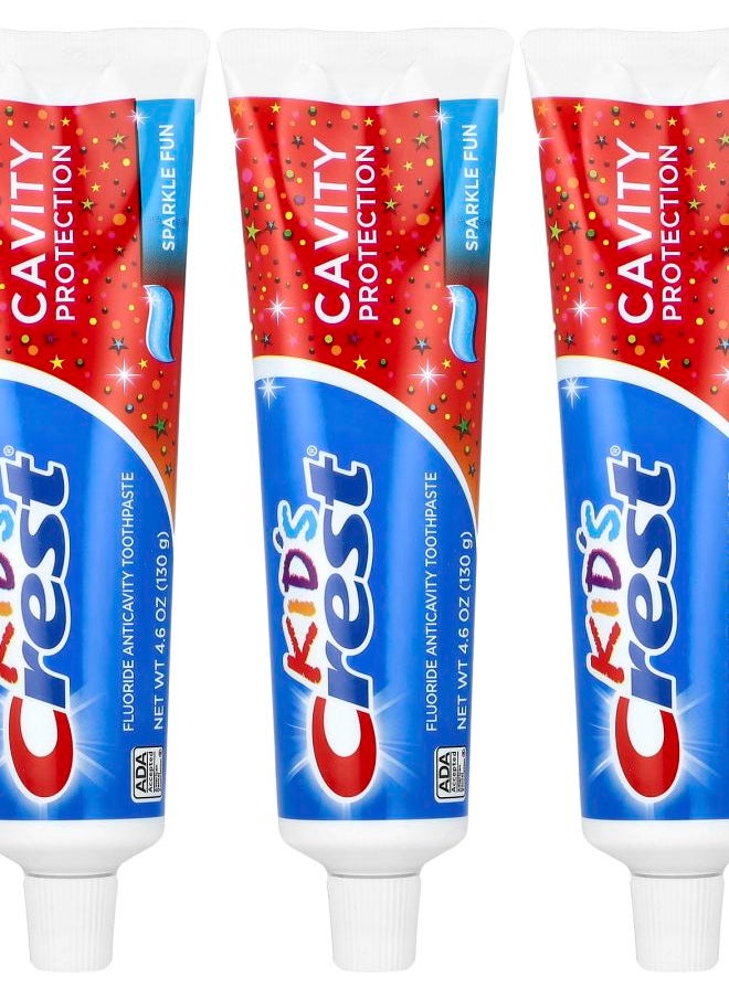 Kids Cavity Protection Fluoride Anticavity Toothpaste Sparkle Fun 3 Pack 4.6 oz (130 g) Each