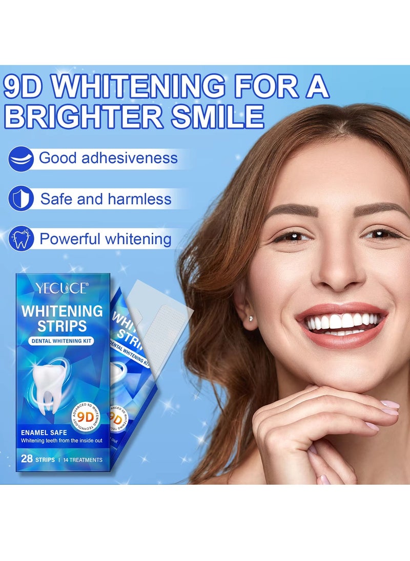 28pcs 9D Teeth Whitening Strips Upgraded Teeth Whitener Strips Enamel Safe Sensitive Teeth Whitening Individual Strips Gel Teeth Cleaning Strips for Fast Remove Yellowing Tooth Strips