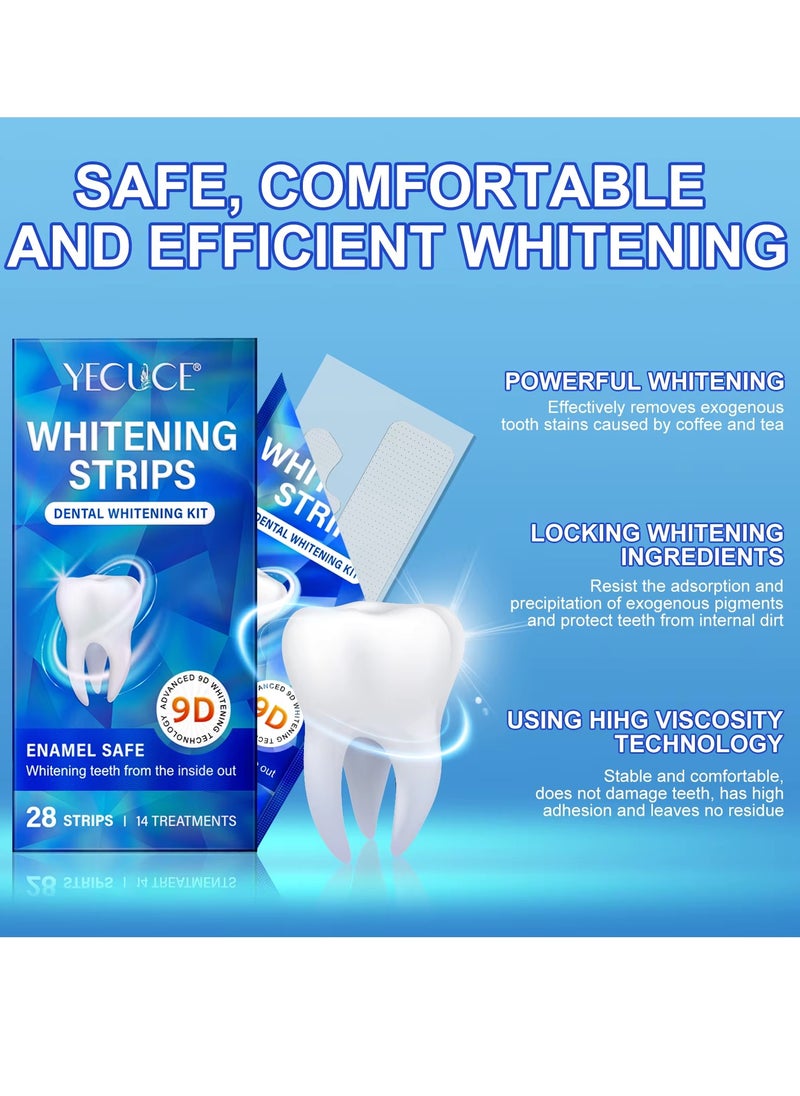 28pcs 9D Teeth Whitening Strips Upgraded Teeth Whitener Strips Enamel Safe Sensitive Teeth Whitening Individual Strips Gel Teeth Cleaning Strips for Fast Remove Yellowing Tooth Strips