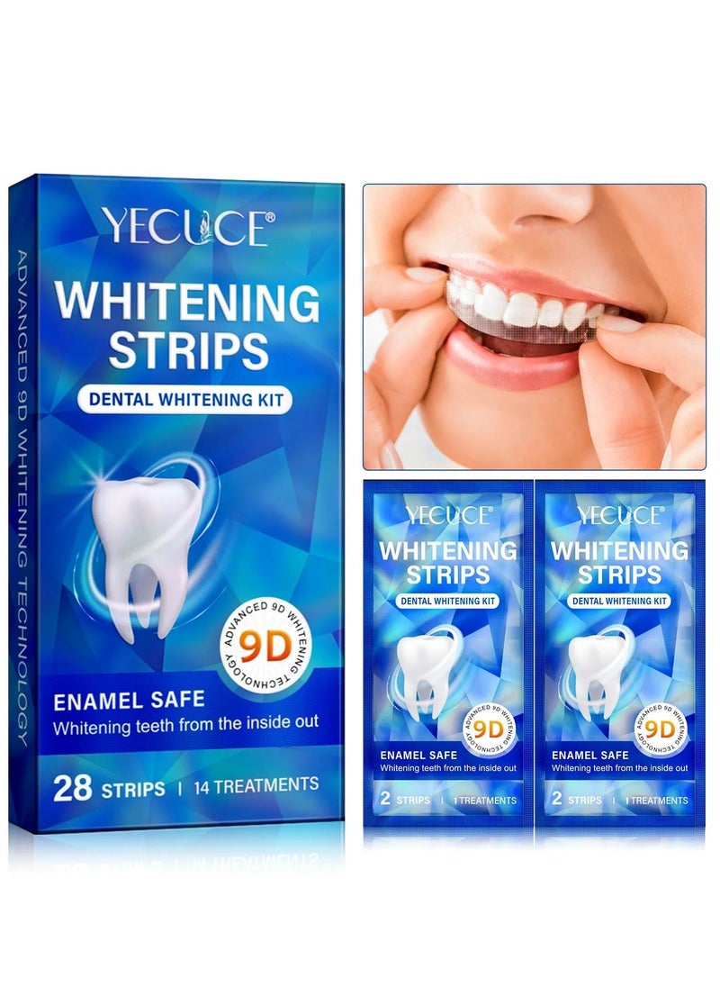 28pcs 9D Teeth Whitening Strips Upgraded Teeth Whitener Strips Enamel Safe Sensitive Teeth Whitening Individual Strips Gel Teeth Cleaning Strips for Fast Remove Yellowing Tooth Strips