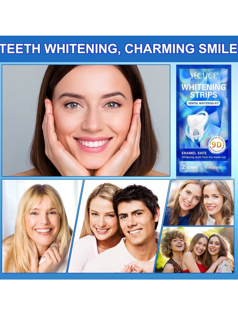 28pcs 9D Teeth Whitening Strips Upgraded Teeth Whitener Strips Enamel Safe Sensitive Teeth Whitening Individual Strips Gel Teeth Cleaning Strips for Fast Remove Yellowing Tooth Strips