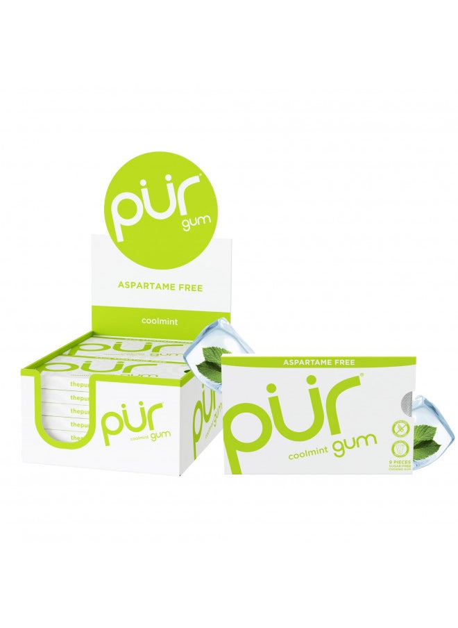 PUR Gum | Sugar Free Chewing Gum | 100% Xylitol | Vegan, Aspartame Free, Gluten Free & Keto Friendly | Natural Coolmint Flavored Gum, 9 Pieces (Pack of 12)