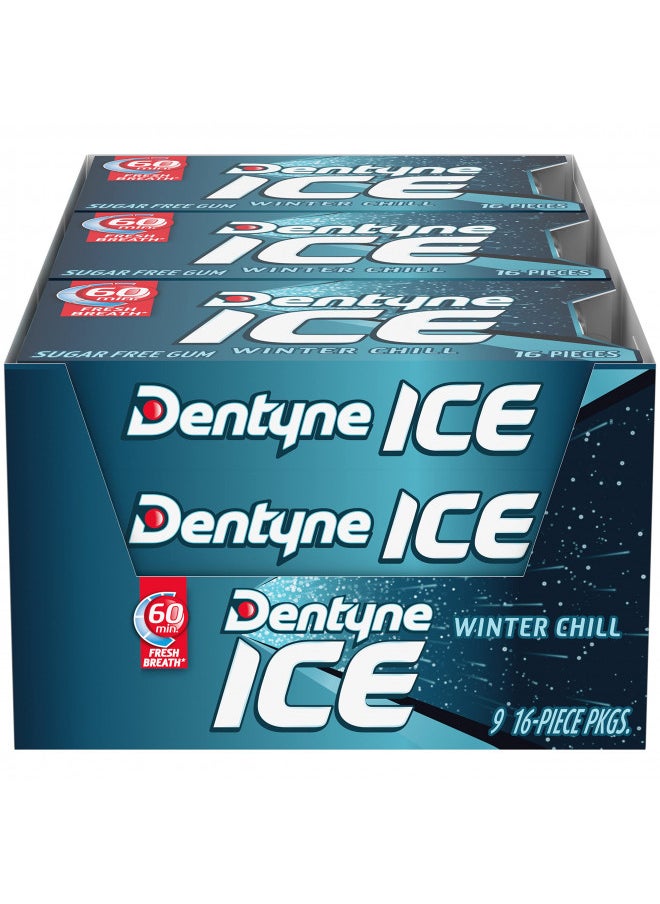 Dentyne Ice Winter Chill Sugar Free Gum, 9 Packs of 16 Pieces (144 Total Pieces)