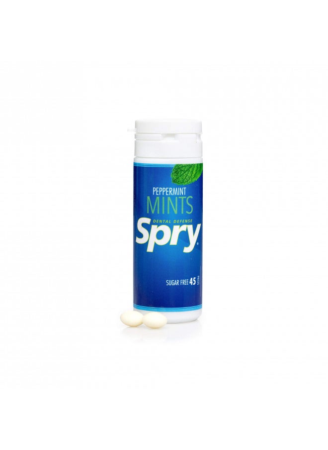 Spry Xylitol Peppermint Mints Sugar Free Candy - Breath Mints That Promote Oral Health, Dry Mouth Mints That Increase Saliva Production, Stop Bad Breath, 45 Count (Pack of 1)