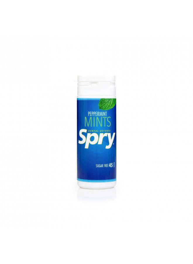 Spry Xylitol Peppermint Mints Sugar Free Candy - Breath Mints That Promote Oral Health, Dry Mouth Mints That Increase Saliva Production, Stop Bad Breath, 45 Count (Pack of 1)