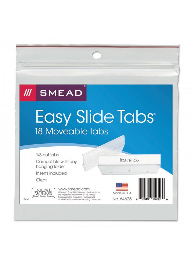 Smead Easy Slide Tab, 1/3-Cut, Clear, 18 Per Pack (64626)