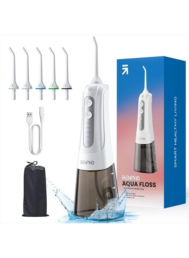 Water Dental Flosser Teeth Cleaning, Cordless Oral Irrigator 300ML Portable Rechargeable Electric Waterflosser with 4 Modes 5 Jet Tips, IPX7 Waterproof, USB, Teeth Cleaner Pick for Home Travel