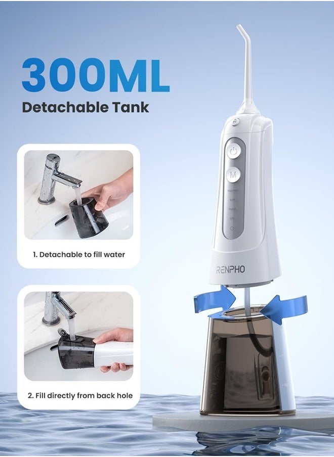 Water Dental Flosser Teeth Cleaning, Cordless Oral Irrigator 300ML Portable Rechargeable Electric Waterflosser with 4 Modes 5 Jet Tips, IPX7 Waterproof, USB, Teeth Cleaner Pick for Home Travel