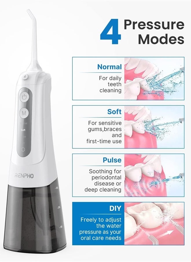 Water Dental Flosser Teeth Cleaning, Cordless Oral Irrigator 300ML Portable Rechargeable Electric Waterflosser with 4 Modes 5 Jet Tips, IPX7 Waterproof, USB, Teeth Cleaner Pick for Home Travel