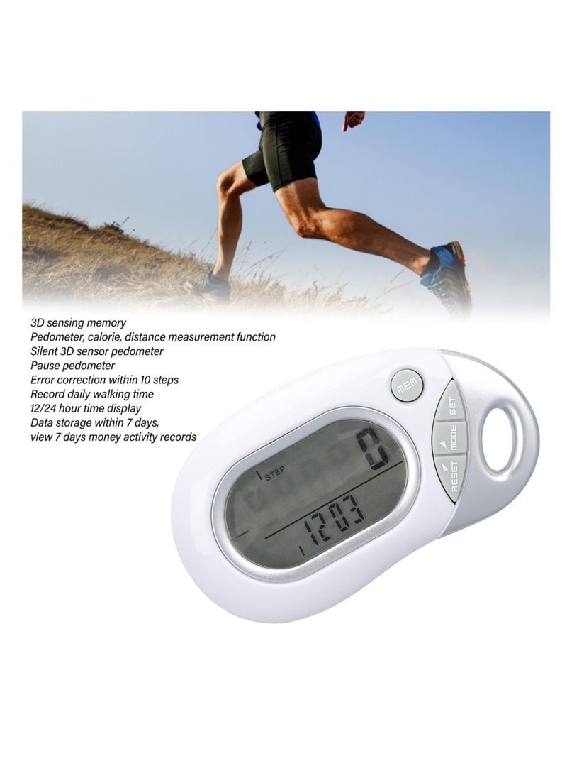 3D Pedometer for Walking, Electronic 3D Sensor High Accuracy White Simple Step Counter, 3D Pedometer for Walking Step Tracker, Accurately Track Steps for Men Women Kids Adults Seniors