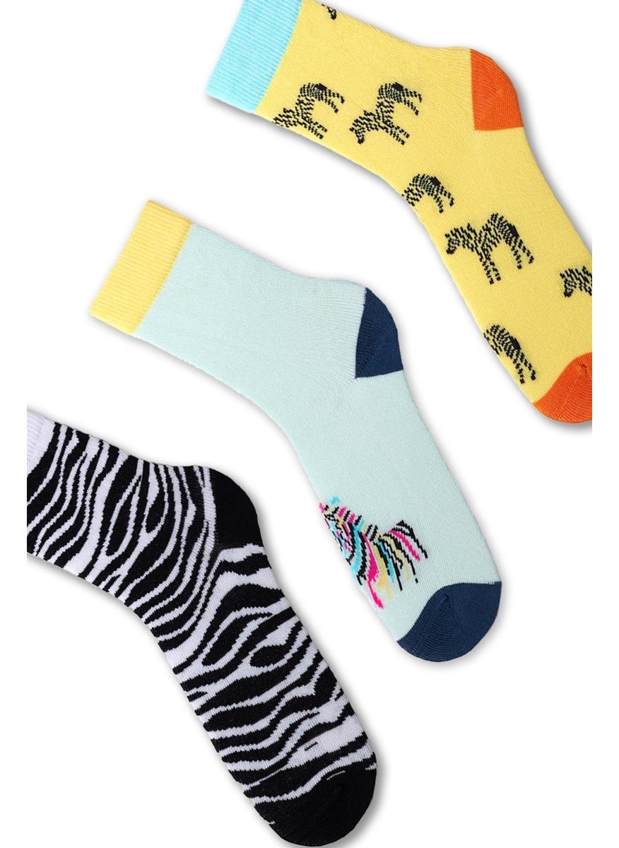 Kids Zebra Patterned 3-Pack Boxed Ankle Socks