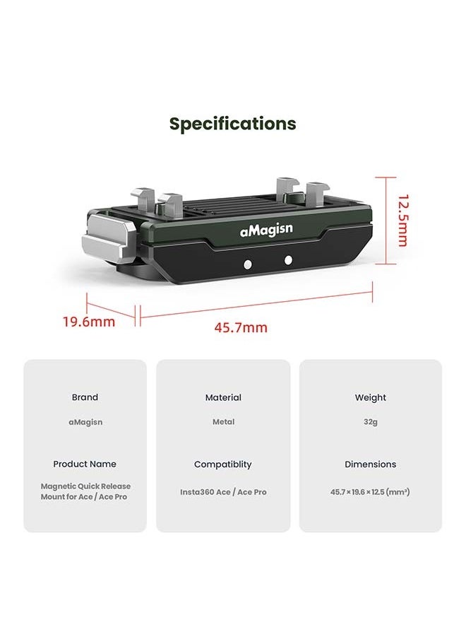 Premium Metal Magnetic Quick Release Accessory For Insta360 Ace Pro - Essential For Insta360 Ace Metal Magnetic Quick Disassembly Action Cameras (Acepro Metal Quick Release + Upper Cover)
