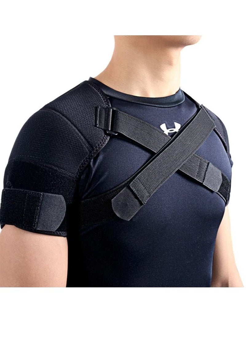 Double Shoulder Support Brace Strap Wrap Neoprene Protector Recovery Shoulder Brace for Men and Women Shoulder Stability Support Brace Adjustable Fit Sleeve Wrap L