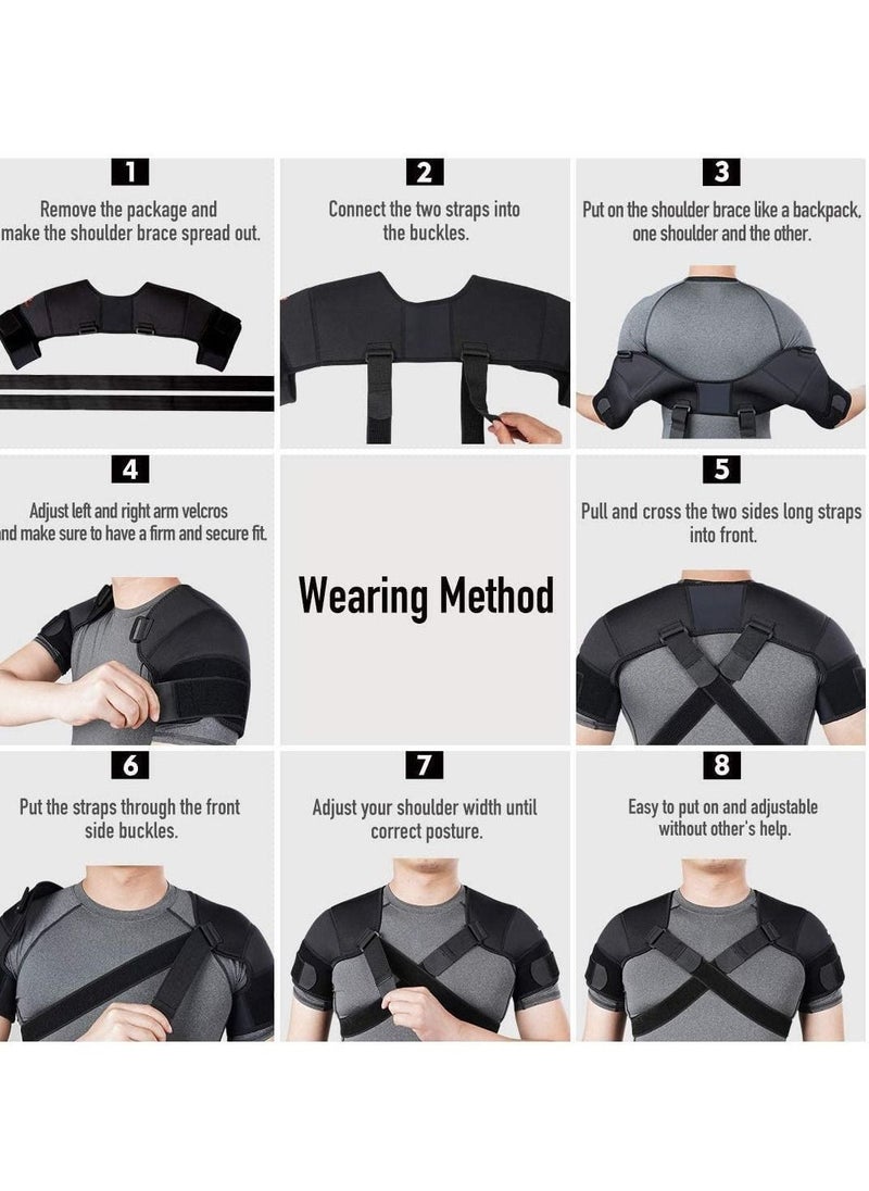 Double Shoulder Support Brace Strap Wrap Neoprene Protector Recovery Shoulder Brace for Men and Women Shoulder Stability Support Brace Adjustable Fit Sleeve Wrap L