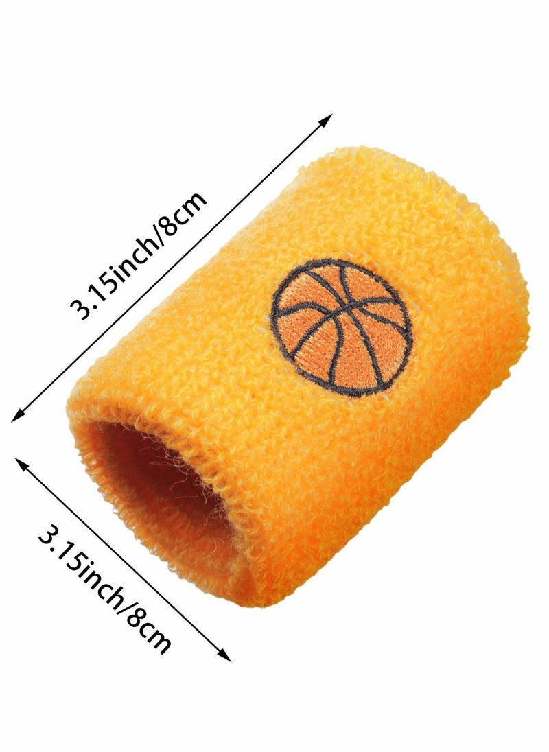 Sports Wristbands for Kids, Colorful Wrist Sweatbands Cotton Terry Cloth with 6 Basketball Design School Students Teacher Party Birthday Favors (6 Colors 12 Pcs)