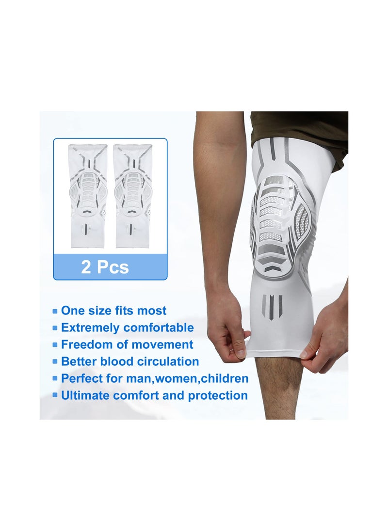 2pcs Compression Knee Braces, Padded Leg Sleeves for Men Women, Nylon, White, Size M, Extra Long Leg & Calf Braces Knee Sleeve, Knee Pain, Working Out, Joint Pain, Arthritis, Running, ACL