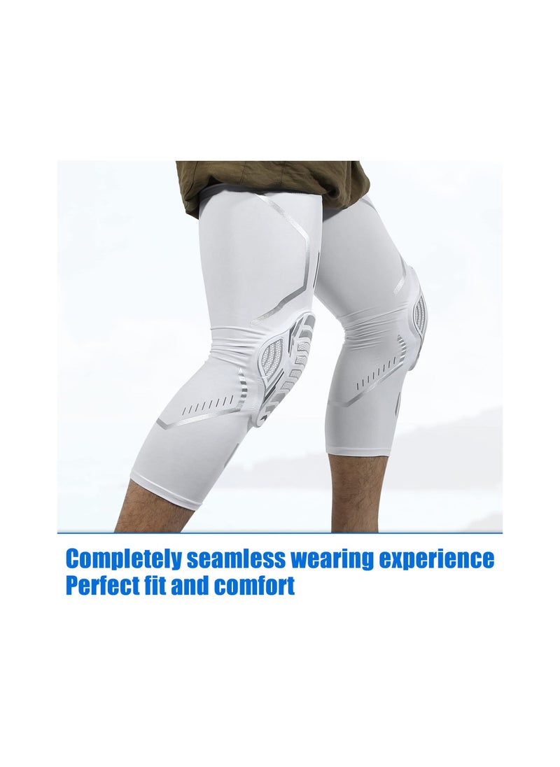 2pcs Compression Knee Braces, Padded Leg Sleeves for Men Women, Nylon, White, Size M, Extra Long Leg & Calf Braces Knee Sleeve, Knee Pain, Working Out, Joint Pain, Arthritis, Running, ACL