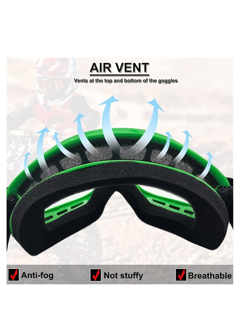 Kids Dirt Bike Goggles Impact, Resistant Adjustable Child Youth ATV Motorcycle Off-Road Riding Motocross Racing Cycling Goggles Glasses for Boys and Girls (Green)