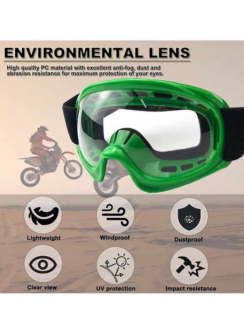 Kids Dirt Bike Goggles Impact, Resistant Adjustable Child Youth ATV Motorcycle Off-Road Riding Motocross Racing Cycling Goggles Glasses for Boys and Girls (Green)