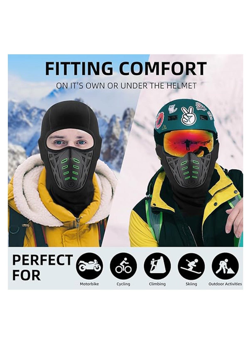 Balaclava Ski Mask Thermal Windproof Balaclava Mask, 3D Design Breathable, Cold Weather for Skiing, Snowboarding, Motorcycle, Cycling, Black Green