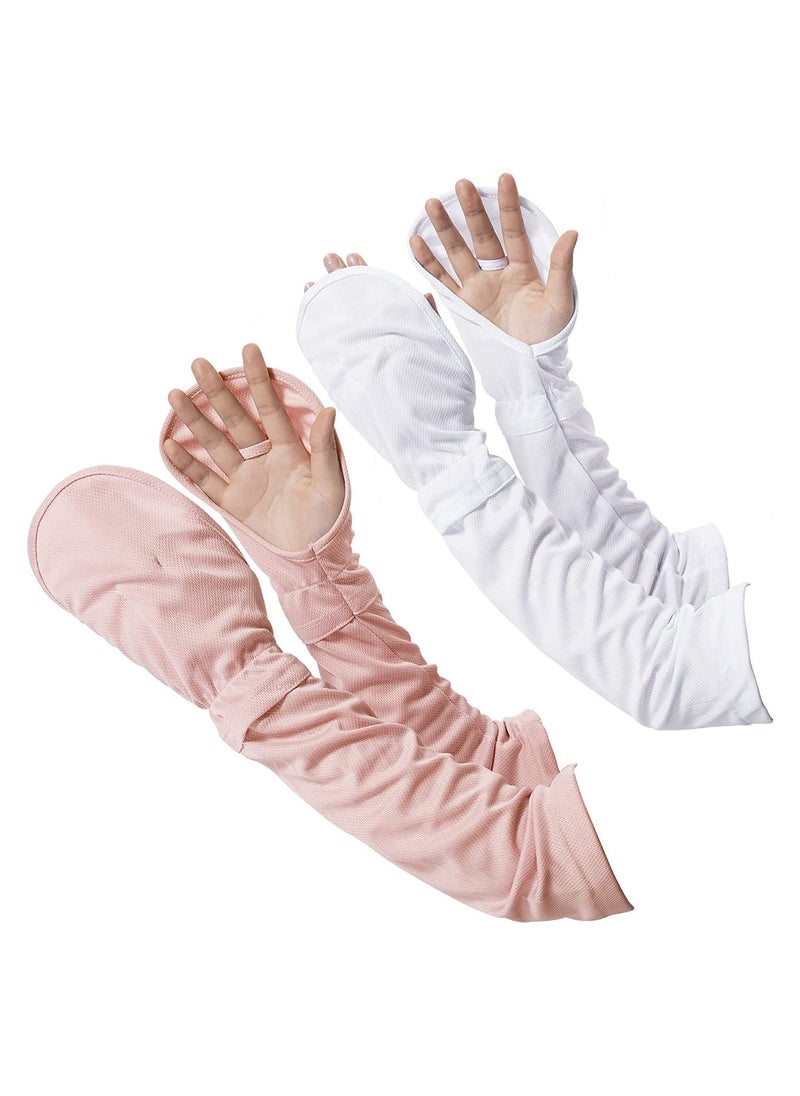 2 Pairs Arm Sun Sleeves UV Protection Cooling Driving Fingerless Adjustable Sleeve with Gloves Cover for Women Loose Fit UPF 50+ Skin Protective