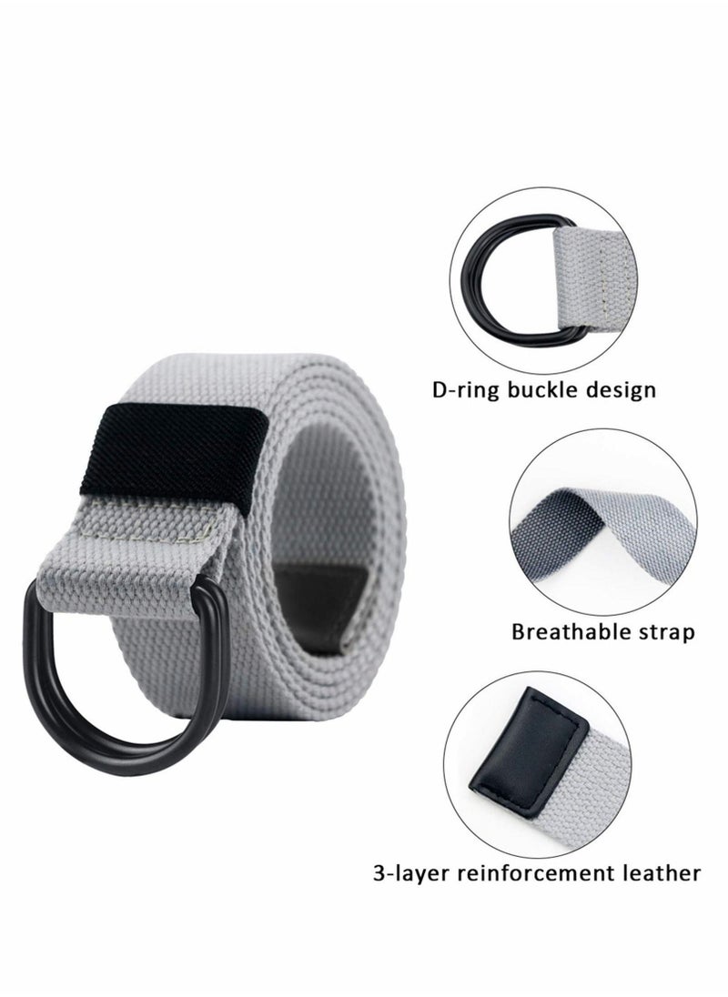 Canvas Belt, 2PCS Double D-ring Web Belt for Men Women Casual Adjustable Outdoor Sports Soft, Comfortable and Durable Quality Canvas, Black, Khaki