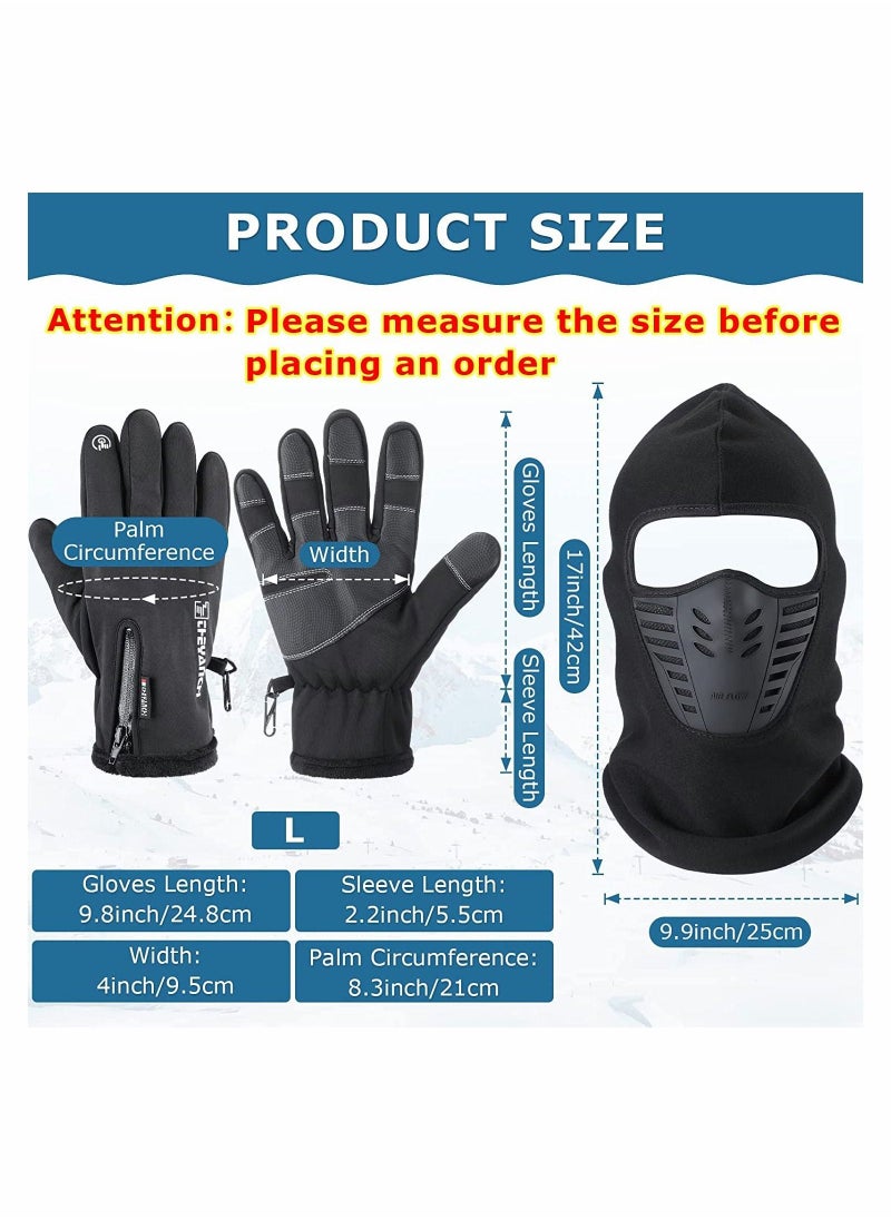 Winter Balaclava Face Mask with Ski Gloves, Cold Weather Full Ski Mask with Breathable Air Face Cover Touch Screen Gloves for Men Women Skiing, Riding