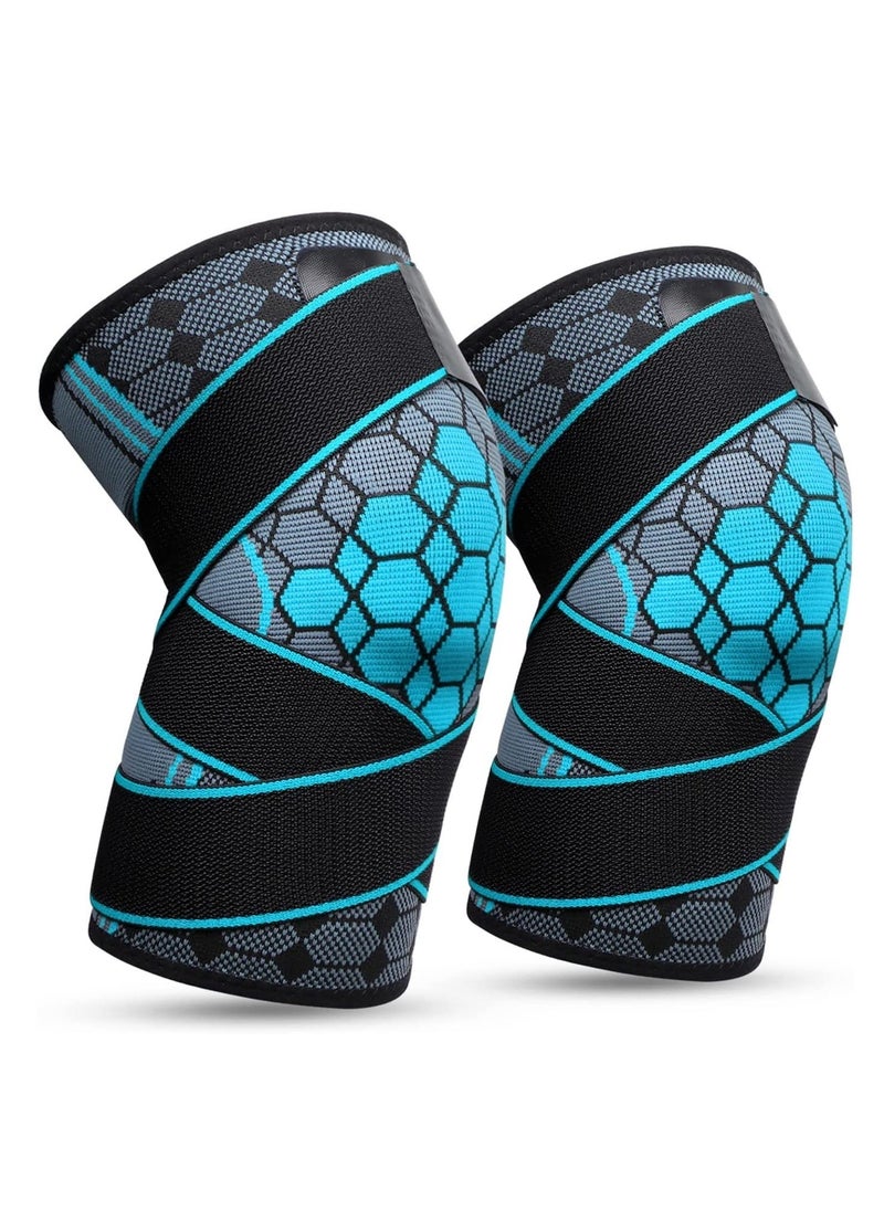 2 Pack Knee Support with Strap Knee Compression Brace for Men Women Knee Sleeve Pain Relief for Meniscus Tear Arthritis Running Basketball