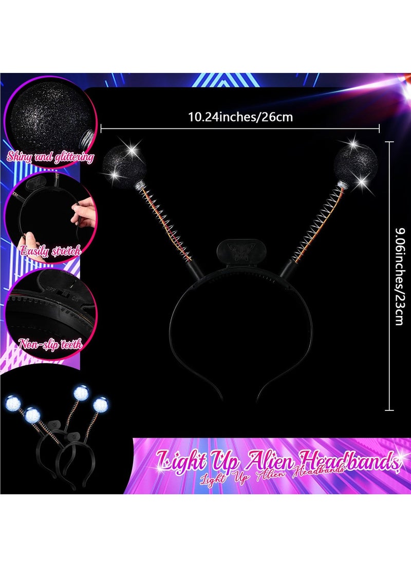 2 Pcs Martian Antenna Headband, Light up Alien Headband Glitter Alien Martian Antenna Alien Accessories for Party Cosplay