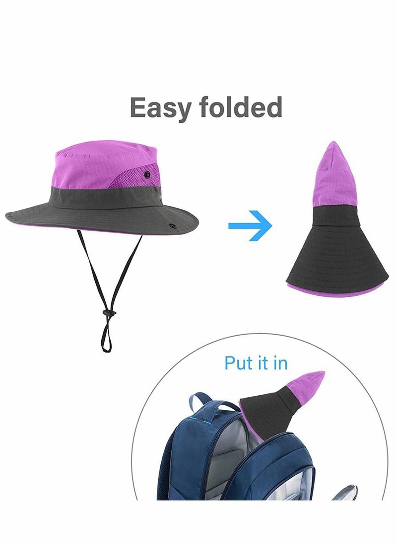 Women's Outdoor Ponytail Wide Brim Sun Hat, Foldable, Wide Mesh, UV Protection Beach Hat, Suitable For Beach Fishing And Hiking (3 PCS)