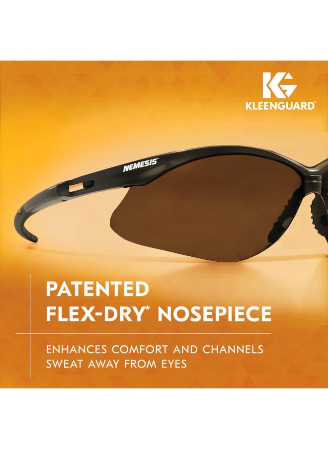 KleenGuard V30 Nemesis Safety Glasses (25688), with Mirror Coating, Smoke Lenses, Black Frame, Unisex Sunglasses for Men and Women (Qty 12)
