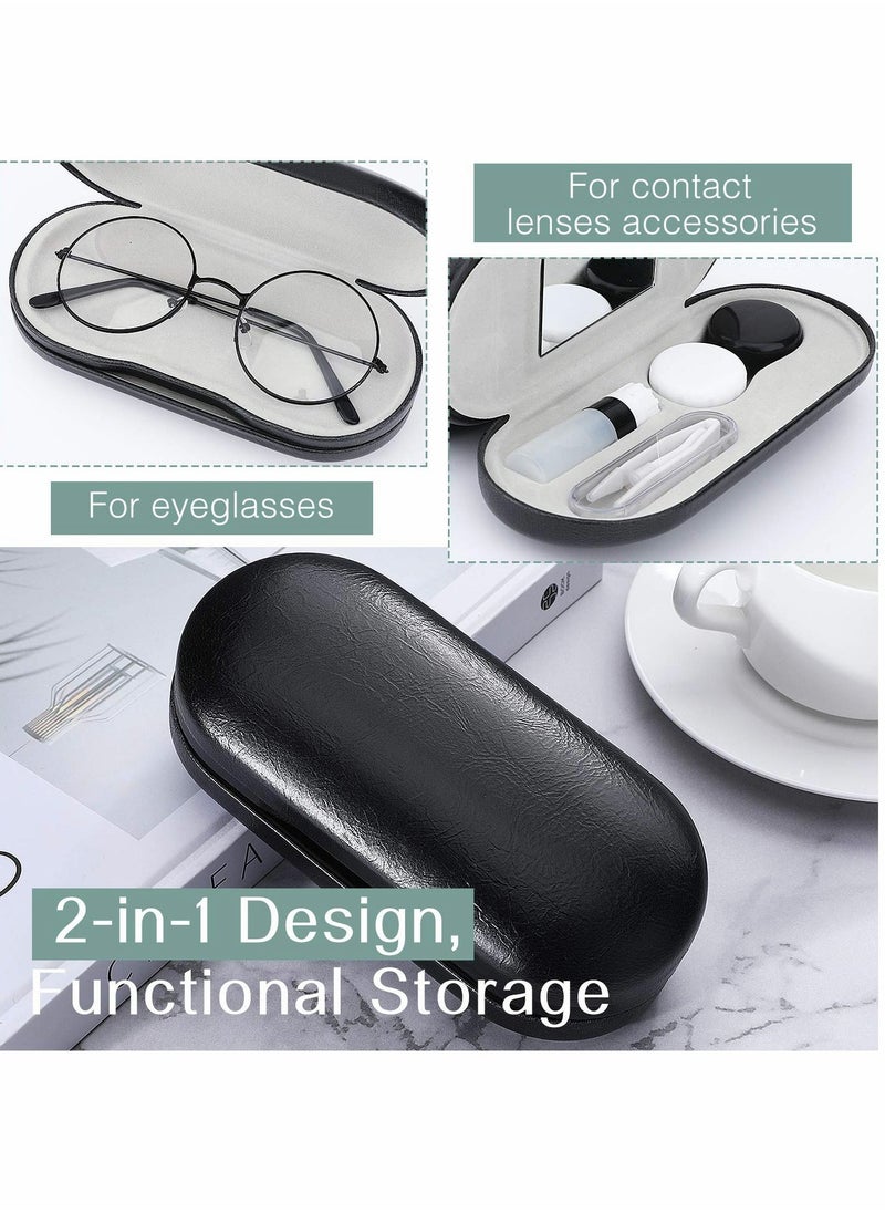 Double Eyeglass Case,  Contact Lens Case with Mirror Tweezers Remover, 2 in 1 Double Sided Portable Contact Lens Box Holder Container Soak Storage Kit Sunglasses Pouch for Men & Women