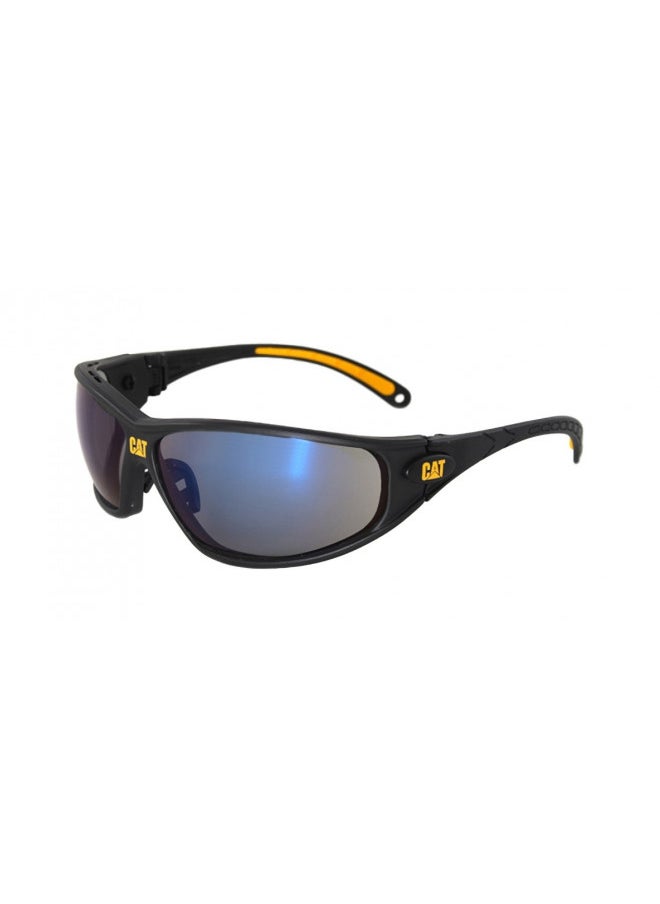 Caterpillar Tread Safety Glasses, Black and Yellow, Blue Mirror, Unisex