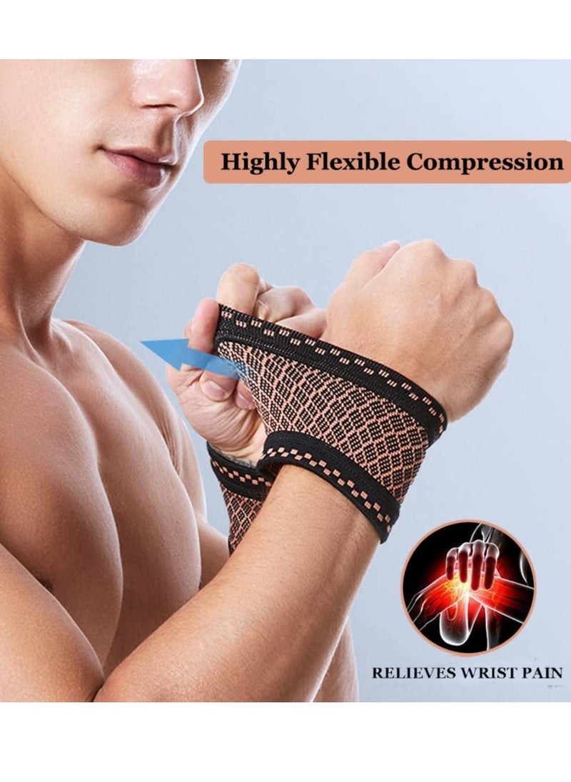 Copper Wrist Compression Sleeves, Elastic Wrist Support Sleeve Wrist Braces for Tendonitis Comfortable and Breathable for Arthritis, Tendonitis, Sprains, Workout, Wrist Support for Women and Men