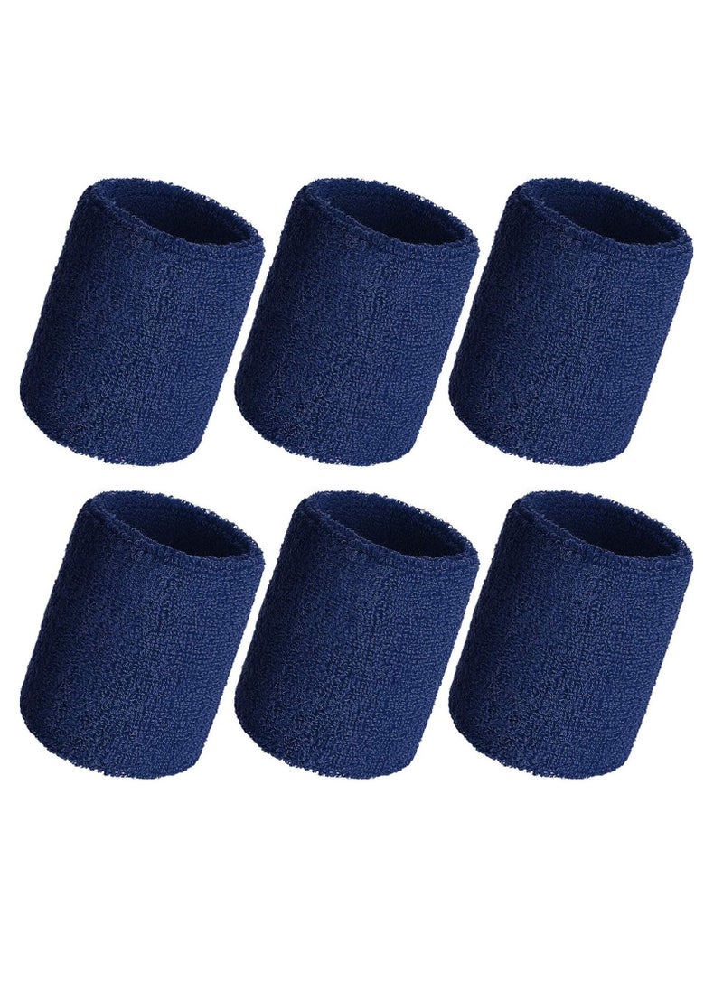 6 Pack Wrist Sweatbands Sports Wristbands for Football Basketball, Running Athletic Sports Navy