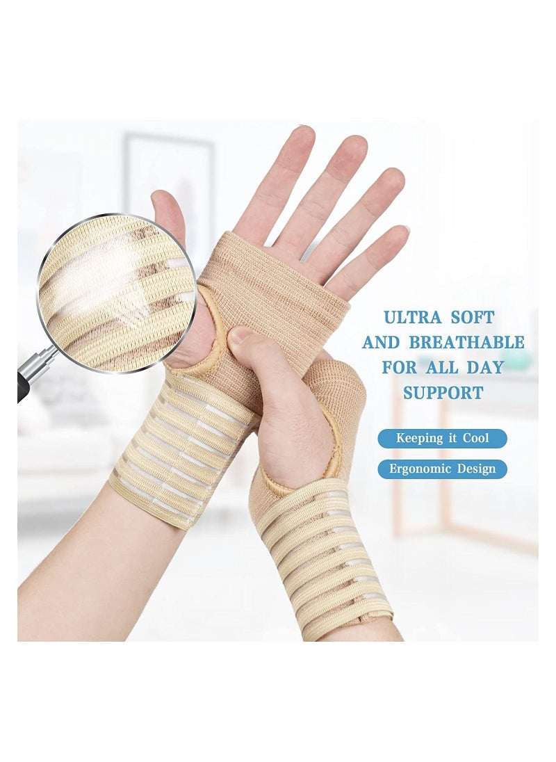 2Pcs Wrist Brace Elastic Wrist Support with Strap Ideal for Sprains Injury or Sports Use with no Metal bar Support Without inhibiting Flexibility Left or Right Beige