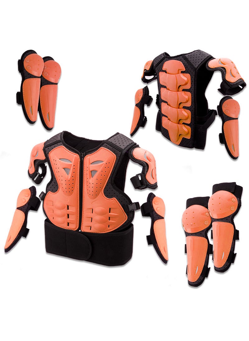 Kids Bike Armor Jacket Vest Set Orange (five-piece)