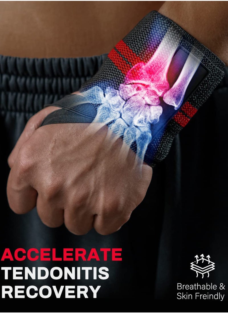 Weight Lifting Wrist Wraps, Comfortable Wrist Support Brace, Elastic And Durable Gym Training Fist Straps, Adjustable Breathable Wrist Band For Workouts Gym, (Black And Red Design B)