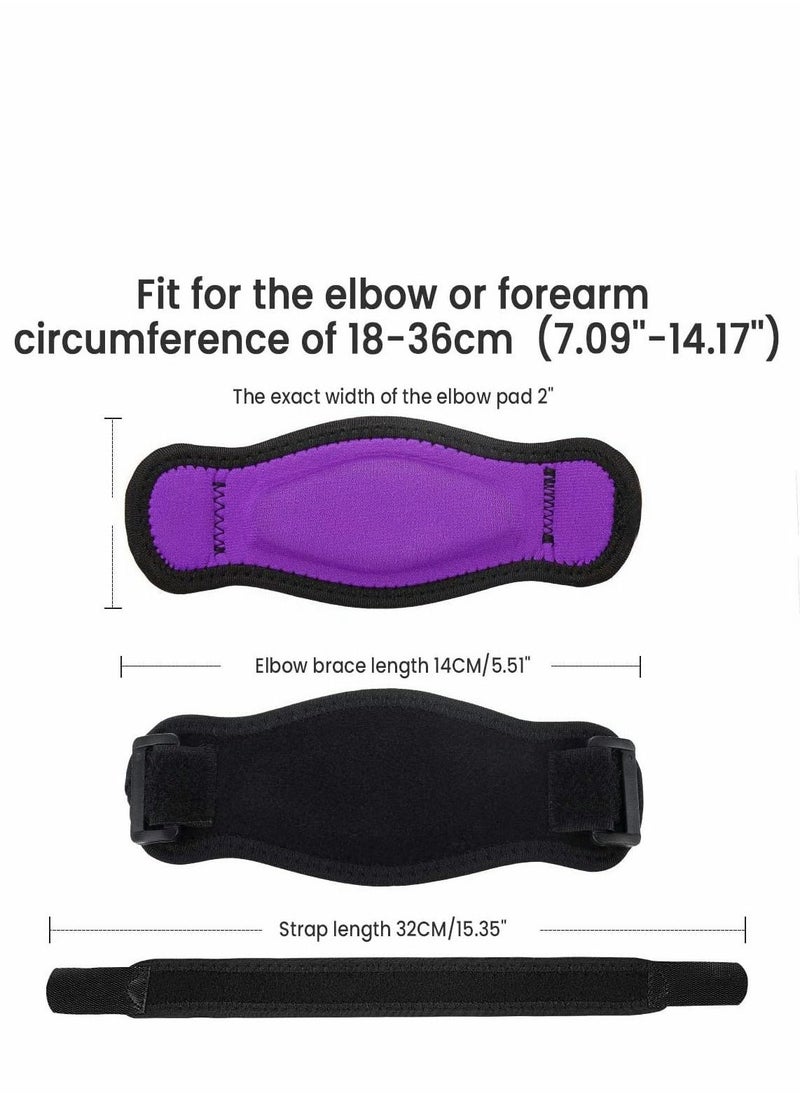 Elbow Support Strap, Adjustable Elbow Brace with Compression Pad Tennis Golfer's Elbow Pain Relief Weather Resistance for Tennis Elbow, Golfers Elbow, Pain Relief, Men, Women Purple 2 Pack