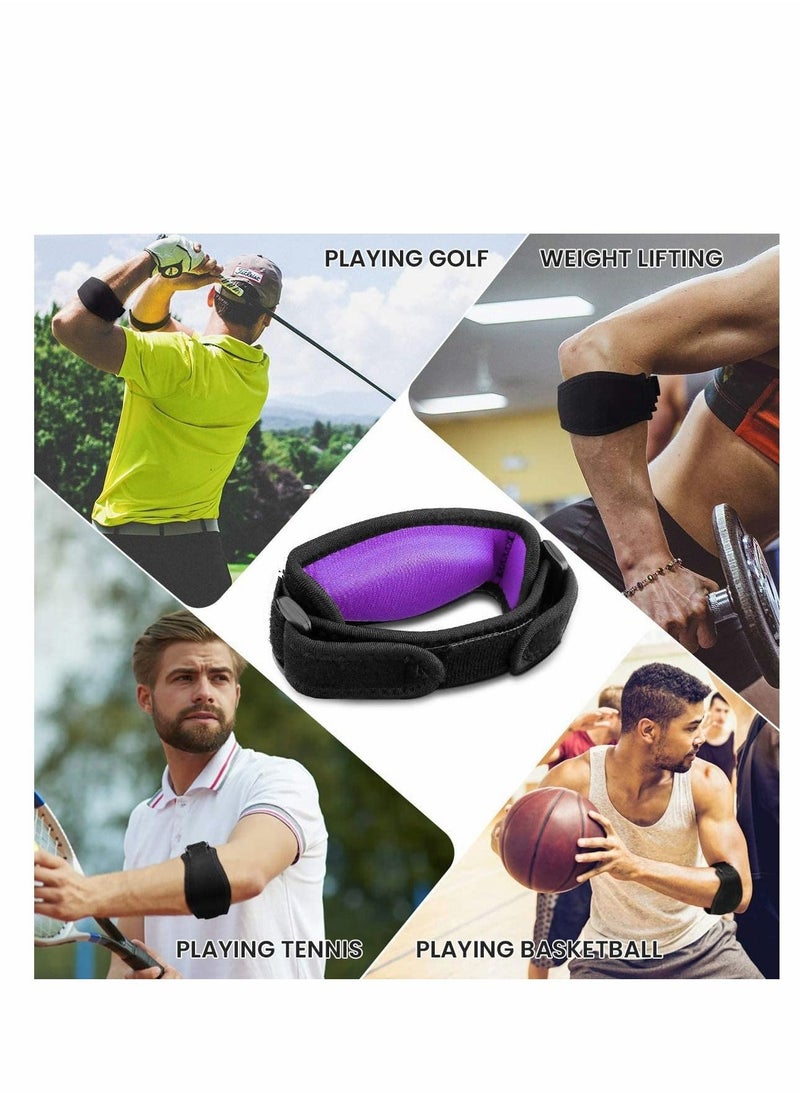 Elbow Support Strap, Adjustable Elbow Brace with Compression Pad Tennis Golfer's Elbow Pain Relief Weather Resistance for Tennis Elbow, Golfers Elbow, Pain Relief, Men, Women Purple 2 Pack