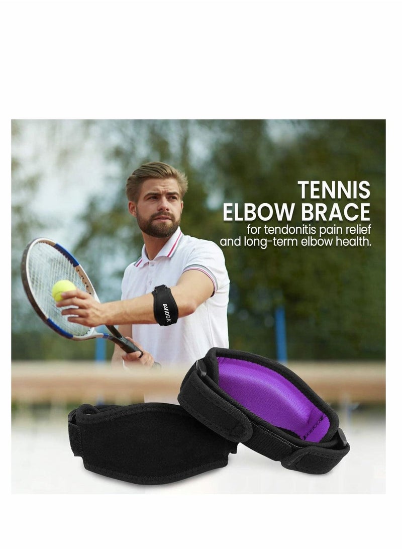 Elbow Support Strap, Adjustable Elbow Brace with Compression Pad Tennis Golfer's Elbow Pain Relief Weather Resistance for Tennis Elbow, Golfers Elbow, Pain Relief, Men, Women Purple 2 Pack