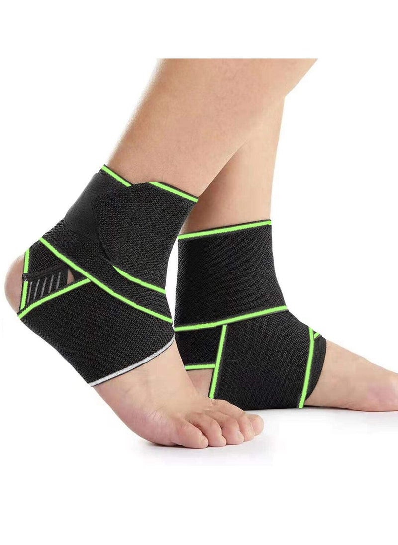 Adjustable Ankle Brace Set of 2 - Breathable, Elastic Nylon Support for Sports, One Size Fits All, Non-Slip Silicone Inside, Comfortable (Green)